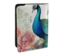 BNVSADC Beautiful Peacock and Floral Printed Passport Holder Travel PU Leather Passport Cover Case Organiser for Men Women, 6.5 inch