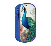 BNVSADC Beautiful Peacock and Floral Printed Pencil Case for Girls Boys, Large Capacity Pencil Pouch Cute Pencil Box Adult Makeup Bag with 2 Compartments, Blue