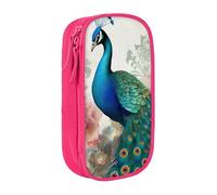 BNVSADC Beautiful Peacock and Floral Printed Pencil Case for Girls Boys, Large Capacity Pencil Pouch Cute Pencil Box Adult Makeup Bag with 2 Compartments, Pink
