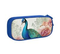 BNVSADC Beautiful Peacock and Floral Printed Pencil Case Large Pen Bag Cute Pencil Box Pouch Office School Stationery Organizer for Girls Boys, Blue