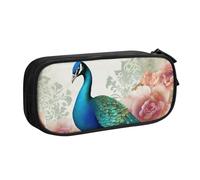 BNVSADC Beautiful Peacock and Floral Printed Pencil Case Large Pen Bag Cute Pencil Box Pouch Office School Stationery Organizer for Girls Boys, Black