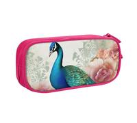 BNVSADC Beautiful Peacock and Floral Printed Pencil Case Large Pen Bag Cute Pencil Box Pouch Office School Stationery Organizer for Girls Boys, Pink