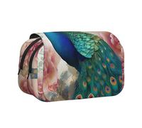 BNVSADC Beautiful Peacock and Floral Printed Print Flip Top Double Layer Pencil Case - Large Capacity School Supplies Organizer for Students, Kids, Teens, Artists, Travel & Office Use