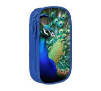 BNVSADC Beautiful Peacock Printed Pencil Case for Girls Boys, Large Capacity Pencil Pouch Cute Pencil Box Adult Makeup Bag with 2 Compartments, Blue