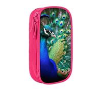 BNVSADC Beautiful Peacock Printed Pencil Case for Girls Boys, Large Capacity Pencil Pouch Cute Pencil Box Adult Makeup Bag with 2 Compartments, Pink
