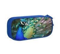 BNVSADC Beautiful Peacock Printed Pencil Case Large Pen Bag Cute Pencil Box Pouch Office School Stationery Organizer for Girls Boys, Blue