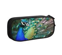 BNVSADC Beautiful Peacock Printed Pencil Case Large Pen Bag Cute Pencil Box Pouch Office School Stationery Organizer for Girls Boys, Black