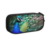 BNVSADC Beautiful Peacock Printed Pencil Case Large Pen Bag Cute Pencil Box Pouch Office School Stationery Organizer for Girls Boys, Black