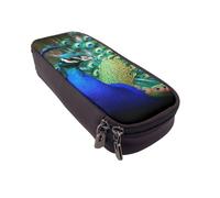 BNVSADC Beautiful Peacock Printed PU Leather Flip Pencil Case, Cute Pencil Box Pen Bag Stationery Organizer Makeup Bag for School Office Travel