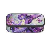 BNVSADC Beautiful Purple Butterfly Art Printed Pencil Case Cute Pencil Box Bag Pen Pouch Office School Stationery Organizer for School Travel Work