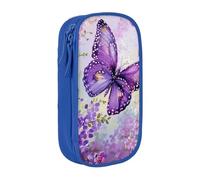 BNVSADC Beautiful Purple Butterfly Art Printed Pencil Case for Girls Boys, Large Capacity Pencil Pouch Cute Pencil Box Adult Makeup Bag with 2 Compartments, Blue