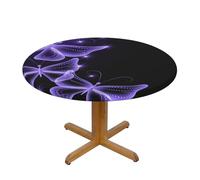 BNVSADC Beautiful purple butterfly Printed Round Tablecloth with Elastic Edged, S(122CM Diameter), Kitchen Water Resistant Fabric Table Cloth Dining Table Decoration Table Covers