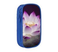 BNVSADC Beautiful Purple Lotus Flower Printed Pencil Case for Girls Boys, Large Capacity Pencil Pouch Cute Pencil Box Adult Makeup Bag with 2 Compartments, Blue