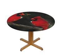 BNVSADC beautiful red Birds Printed Round Tablecloth with Elastic Edged, S(122CM Diameter), Kitchen Water Resistant Fabric Table Cloth Dining Table Decoration Table Covers