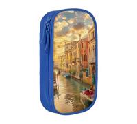 BNVSADC Beautiful Venice Canal View Printed Pencil Case for Girls Boys, Large Capacity Pencil Pouch Cute Pencil Box Adult Makeup Bag with 2 Compartments, Blue