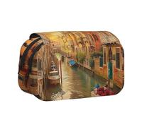 BNVSADC Beautiful Venice Canal View Printed Print Flip Top Double Layer Pencil Case - Large Capacity School Supplies Organizer for Students, Kids, Teens, Artists, Travel & Office Use