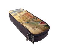 BNVSADC Beautiful Venice Canal View Printed PU Leather Flip Pencil Case, Cute Pencil Box Pen Bag Stationery Organizer Makeup Bag for School Office Travel