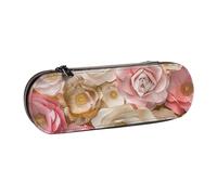 BNVSADC Beautiful White Gold Flowers Printed Leather Pencil Pen Case & Makeup Bag - Stylish Hard Shell Pencil Bag Stationery Organizer Pouch for School Office Travel