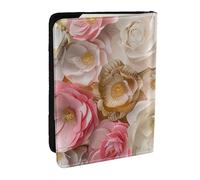 BNVSADC Beautiful White Gold Flowers Printed Passport Holder Travel PU Leather Passport Cover Case Organiser for Men Women, 6.5 inch