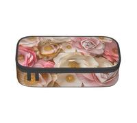 BNVSADC Beautiful White Gold Flowers Printed Pencil Case Cute Pencil Box Bag Pen Pouch Office School Stationery Organizer for School Travel Work