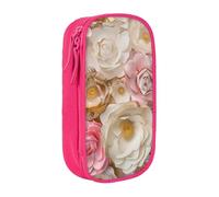 BNVSADC Beautiful White Gold Flowers Printed Pencil Case for Girls Boys, Large Capacity Pencil Pouch Cute Pencil Box Adult Makeup Bag with 2 Compartments, Pink