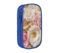 BNVSADC Beautiful White Gold Flowers Printed Pencil Case for Girls Boys, Large Capacity Pencil Pouch Cute Pencil Box Adult Makeup Bag with 2 Compartments, Blue