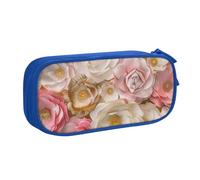 BNVSADC Beautiful White Gold Flowers Printed Pencil Case Large Pen Bag Cute Pencil Box Pouch Office School Stationery Organizer for Girls Boys, Blue