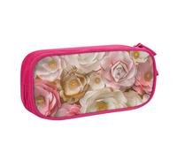 BNVSADC Beautiful White Gold Flowers Printed Pencil Case Large Pen Bag Cute Pencil Box Pouch Office School Stationery Organizer for Girls Boys, Pink