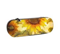 BNVSADC Beautiful Yellow Sunflower Printed Leather Pencil Pen Case & Makeup Bag - Stylish Hard Shell Pencil Bag Stationery Organizer Pouch for School Office Travel
