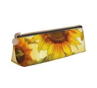 BNVSADC Beautiful Yellow Sunflower Printed Triangle Pencil Case Leather Pencil Pouch Cute Stationery Pencil Pen Bag for School Office Travel