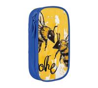 BNVSADC Bee Love Honey Printed Pencil Case for Girls Boys, Large Capacity Pencil Pouch Cute Pencil Box Adult Makeup Bag with 2 Compartments, Blue