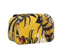 BNVSADC Bee Love Honey Printed Print Flip Top Double Layer Pencil Case - Large Capacity School Supplies Organizer for Students, Kids, Teens, Artists, Travel & Office Use