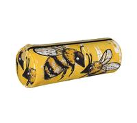 BNVSADC Bee Love Honey Printed Round Pencil Case Leather Pencil Pouch Cute Stationery Pencil Pen Bag for School Office Travel