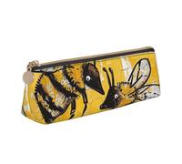BNVSADC Bee Love Honey Printed Triangle Pencil Case Leather Pencil Pouch Cute Stationery Pencil Pen Bag for School Office Travel