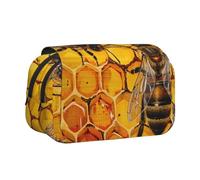 BNVSADC Bee On Honeycomb Printed Print Flip Top Double Layer Pencil Case - Large Capacity School Supplies Organizer for Students, Kids, Teens, Artists, Travel & Office Use