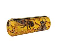 BNVSADC Bee On Honeycomb Printed Round Pencil Case Leather Pencil Pouch Cute Stationery Pencil Pen Bag for School Office Travel
