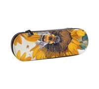 BNVSADC Bee on Sunflower Printed Leather Pencil Pen Case & Makeup Bag - Stylish Hard Shell Pencil Bag Stationery Organizer Pouch for School Office Travel