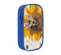 BNVSADC Bee on Sunflower Printed Pencil Case for Girls Boys, Large Capacity Pencil Pouch Cute Pencil Box Adult Makeup Bag with 2 Compartments, Blue