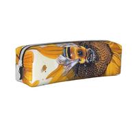 BNVSADC Bee on Sunflower Printed Pencil Case Leather Pencil Pouch Cute Stationery Pencil Pen Bag with Zipper for School Office Travel