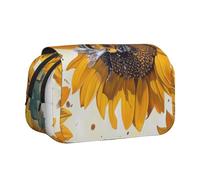 BNVSADC Bee on Sunflower Printed Print Flip Top Double Layer Pencil Case - Large Capacity School Supplies Organizer for Students, Kids, Teens, Artists, Travel & Office Use