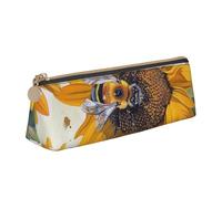 BNVSADC Bee on Sunflower Printed Triangle Pencil Case Leather Pencil Pouch Cute Stationery Pencil Pen Bag for School Office Travel