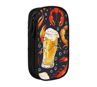 BNVSADC Beer and Crawfish Pattern Printed Pencil Case for Girls Boys, Large Capacity Pencil Pouch Cute Pencil Box Adult Makeup Bag with 2 Compartments, Black