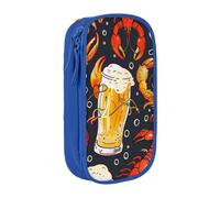 BNVSADC Beer and Crawfish Pattern Printed Pencil Case for Girls Boys, Large Capacity Pencil Pouch Cute Pencil Box Adult Makeup Bag with 2 Compartments, Blue