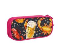 BNVSADC Beer and Crawfish Pattern Printed Pencil Case Large Pen Bag Cute Pencil Box Pouch Office School Stationery Organizer for Girls Boys, Pink