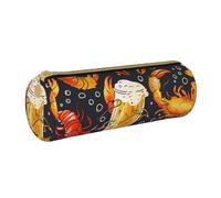 BNVSADC Beer and Crawfish Pattern Printed Round Pencil Case Leather Pencil Pouch Cute Stationery Pencil Pen Bag for School Office Travel