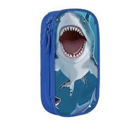 BNVSADC Big Cartoon Fish Printed Pencil Case for Girls Boys, Large Capacity Pencil Pouch Cute Pencil Box Adult Makeup Bag with 2 Compartments, Blue