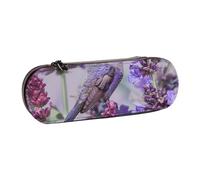 BNVSADC Bird in Purple Lavender Floral Flowers Printed Leather Pencil Pen Case & Makeup Bag - Stylish Hard Shell Pencil Bag Stationery Organizer Pouch for School Office Travel