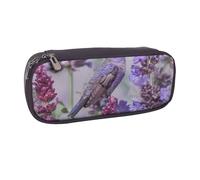 BNVSADC Bird in Purple Lavender Floral Flowers Printed Leather Pencil Pen Case & Makeup Bag - Stylish Pencil Bag Stationery Organizer Pouch for School Office Travel
