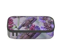 BNVSADC Bird in Purple Lavender Floral Flowers Printed Pencil Case Cute Pencil Box Bag Pen Pouch Office School Stationery Organizer for School Travel Work