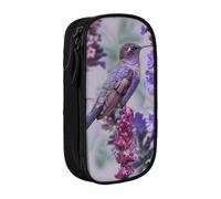 BNVSADC Bird in Purple Lavender Floral Flowers Printed Pencil Case for Girls Boys, Large Capacity Pencil Pouch Cute Pencil Box Adult Makeup Bag with 2 Compartments, Black